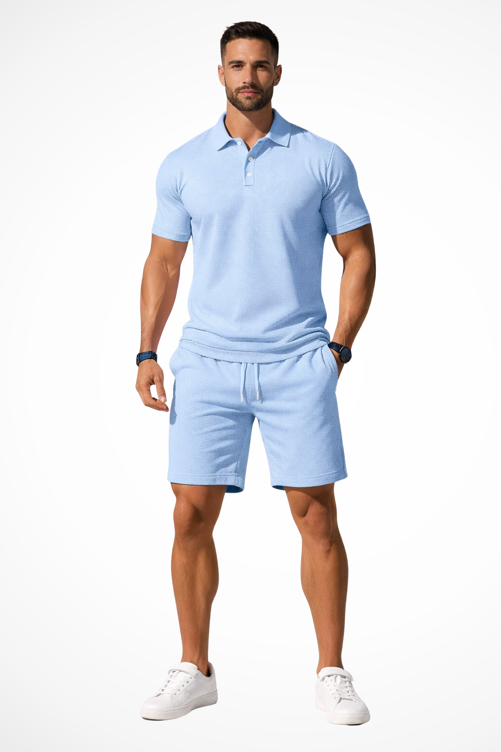 Lex | Men Textured Polo and Shorts Summer Set