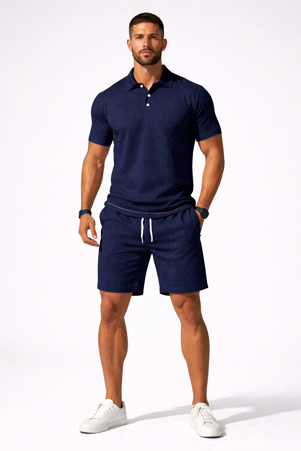 Lex | Men Textured Polo and Shorts Summer Set