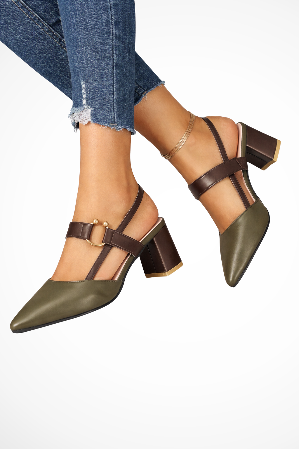 Harriet | Women Pointed Toe Ankle Strap Slingback Heels
