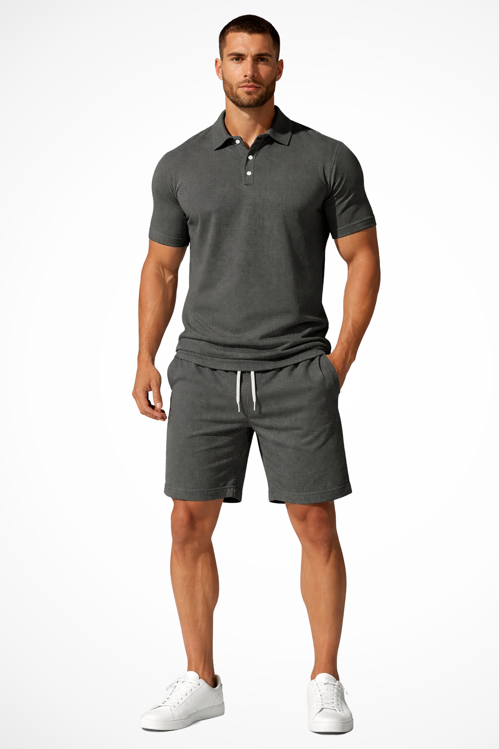 Lex | Men Textured Polo and Shorts Summer Set