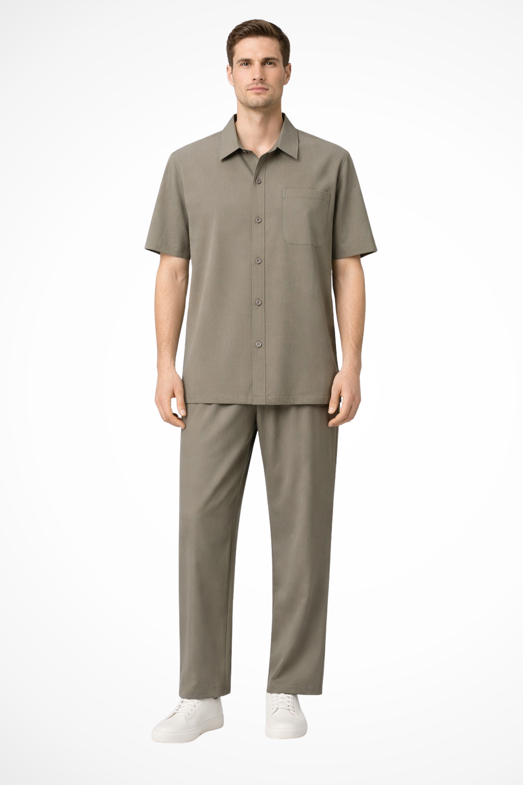 James | Men Lapel Short Sleeve Button Shirt and Elasticated Waist Trouser Set
