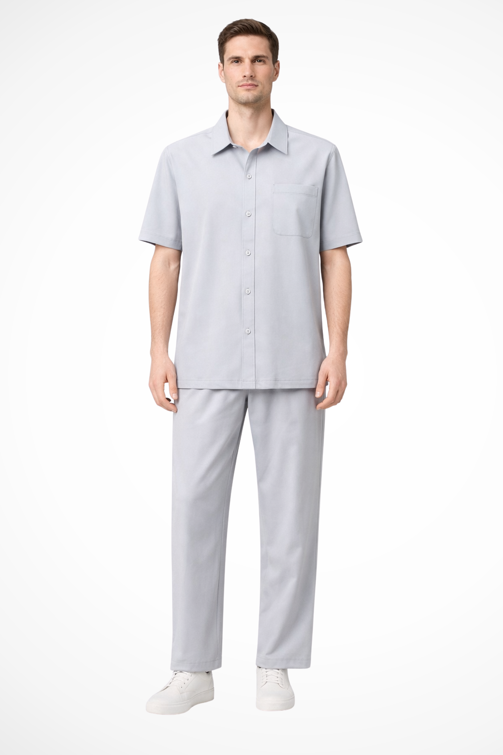 James | Men Lapel Short Sleeve Button Shirt and Elasticated Waist Trouser Set