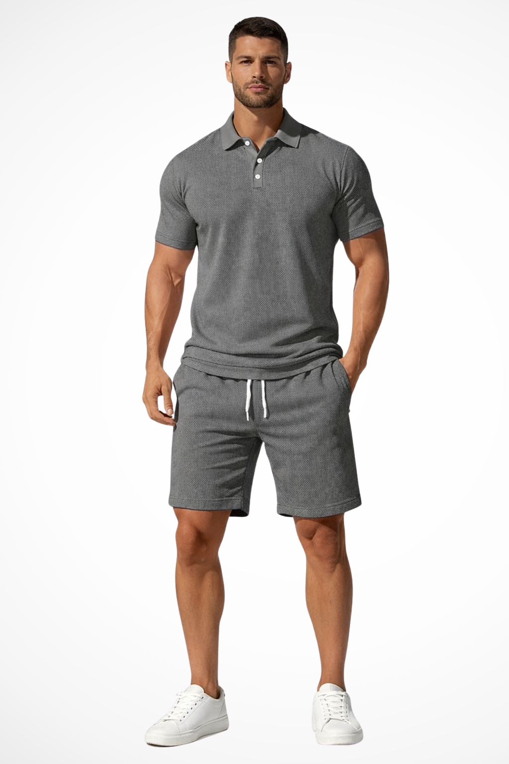 Lex | Men Textured Polo and Shorts Summer Set