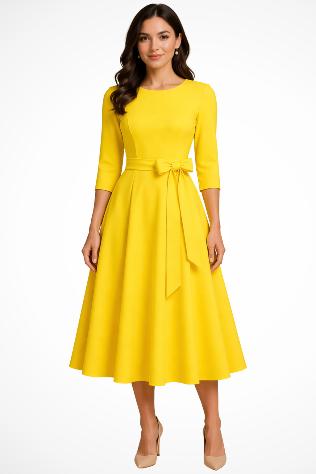 Cordelia | Women Bateau Neck Half Sleeve Pleated A Line Midi Wedding Guest Dress