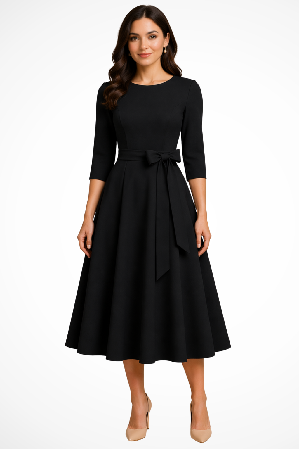 Cordelia | Women Bateau Neck Half Sleeve Pleated A Line Midi Wedding Guest Dress