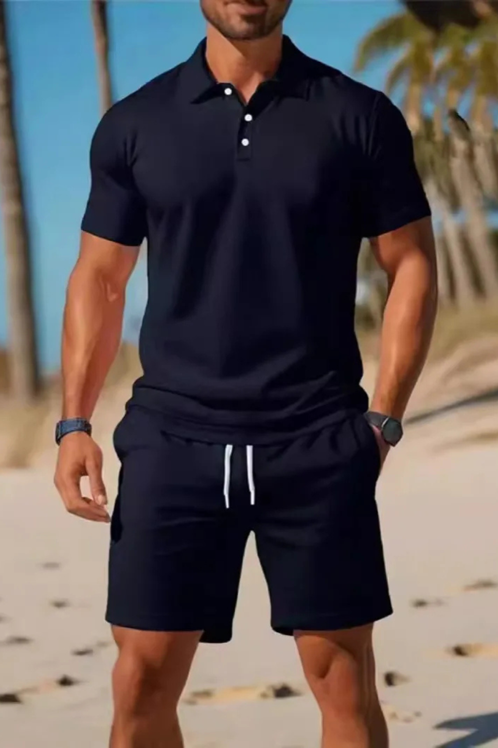 Dexter | Men Short Sleeve Polo Shirt and Drawstring Shorts Summer Outfit Set