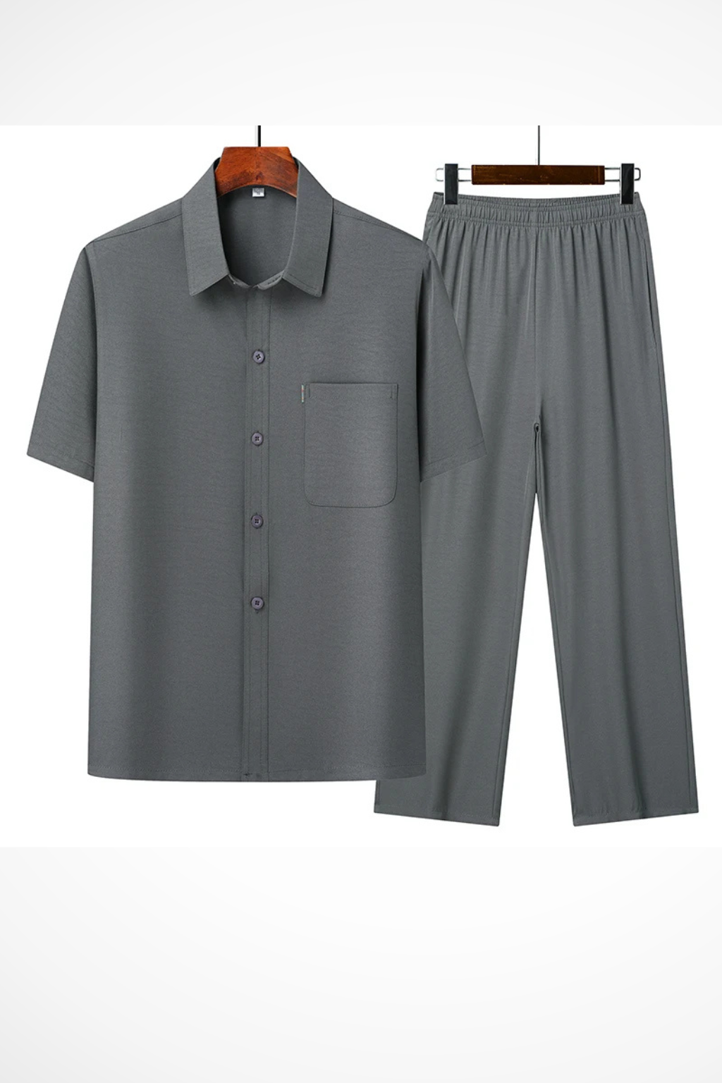 James | Men Lapel Short Sleeve Button Shirt and Elasticated Waist Trouser Set