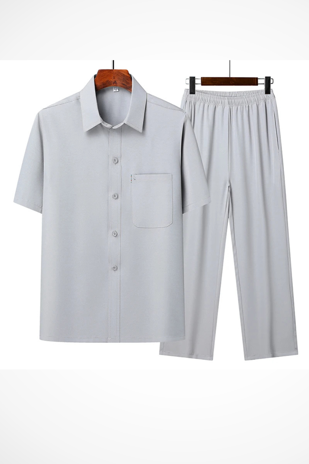 James | Men Lapel Short Sleeve Button Shirt and Elasticated Waist Trouser Set