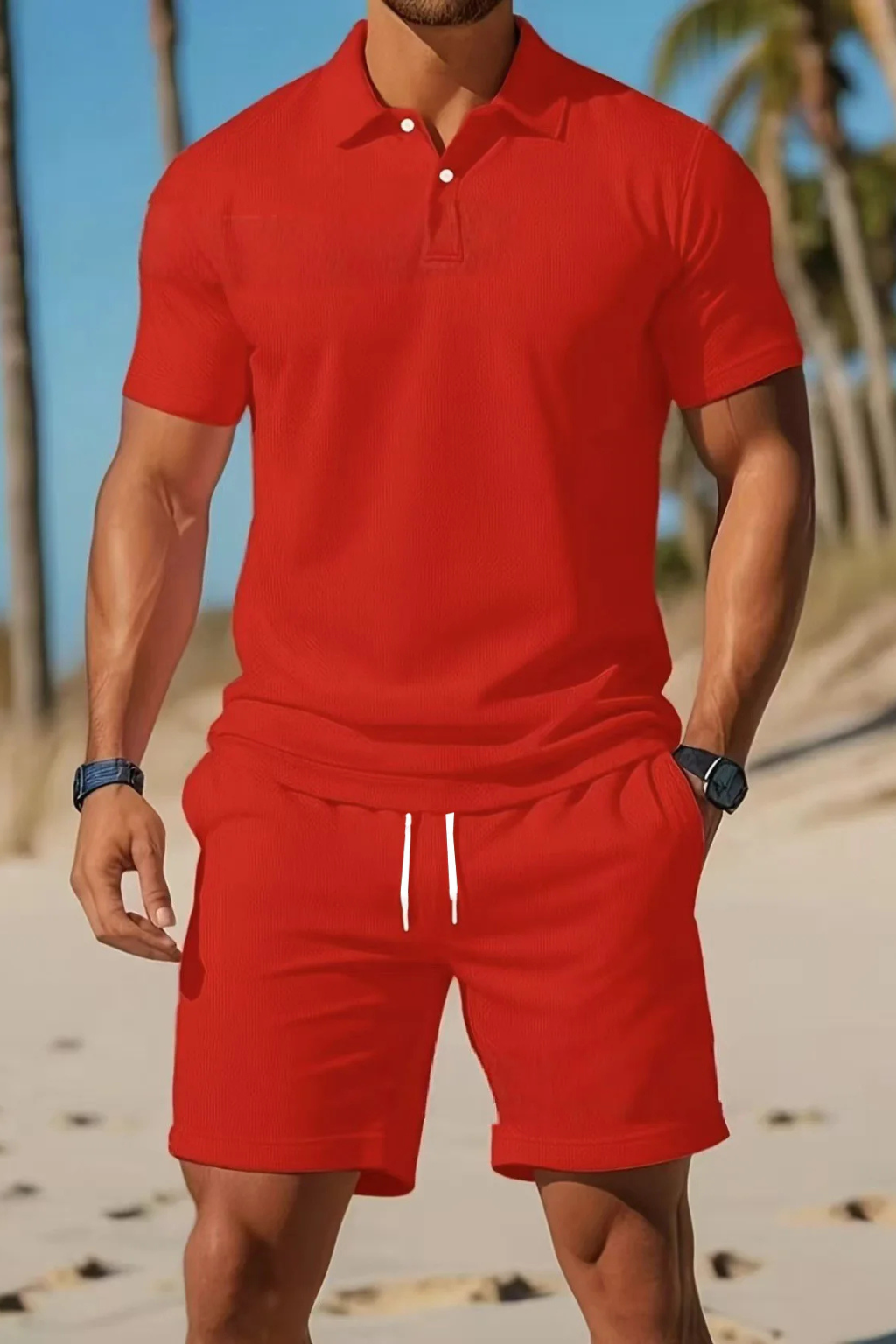 Dexter | Men Short Sleeve Polo Shirt and Drawstring Shorts Summer Outfit Set