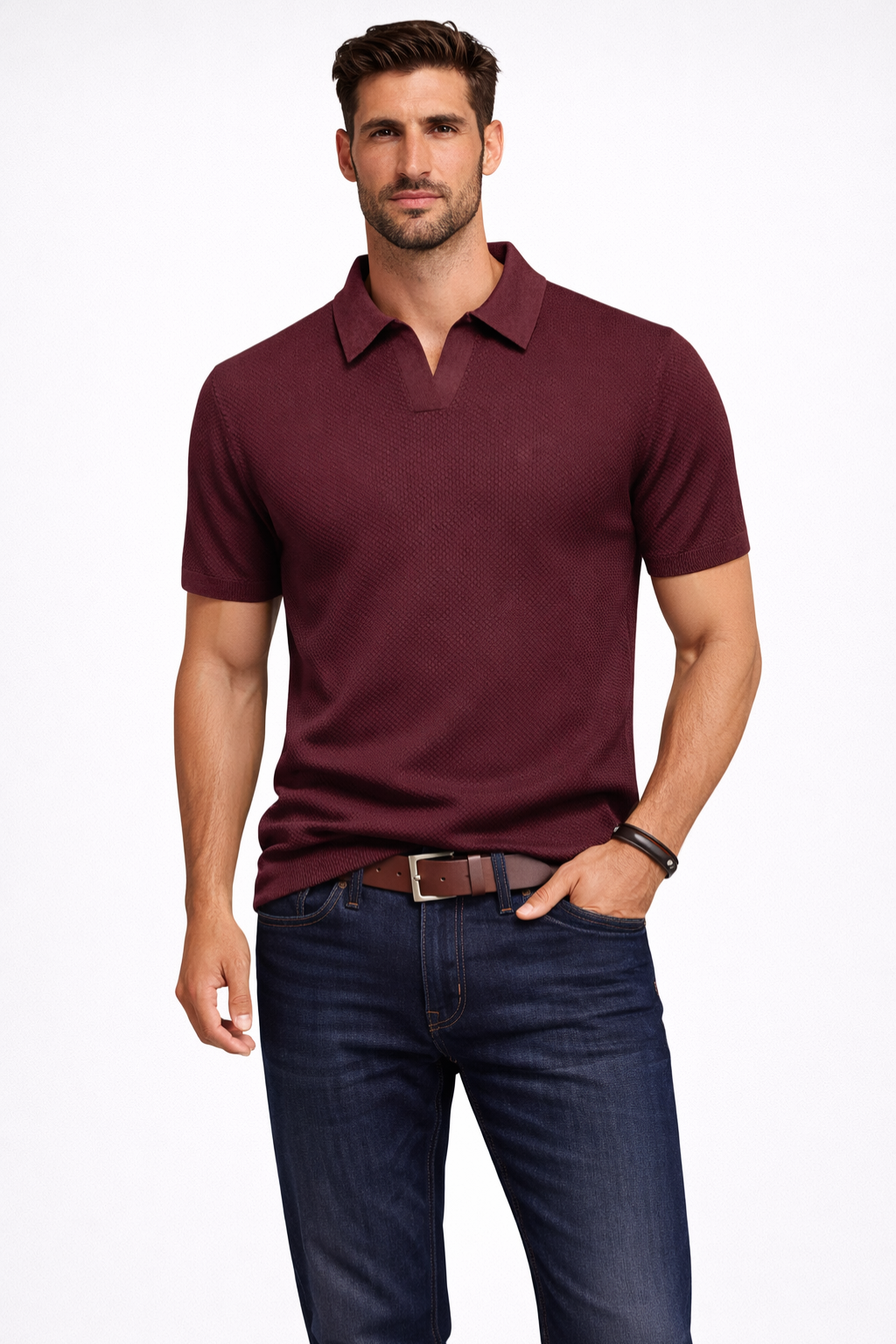 Alden | Men Textured Knit Short Sleeve Polo Shirt