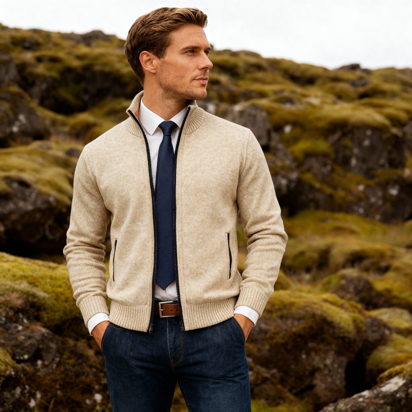 Edward Zip Cardigan – Men's Classic Knit Sweater for Smart Casual Layering