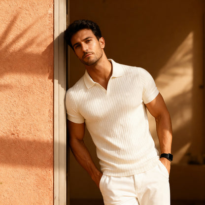Mick Ribbed Polo Shirt – Men's Slim Fit Knitted Polo for Smart Casual Style