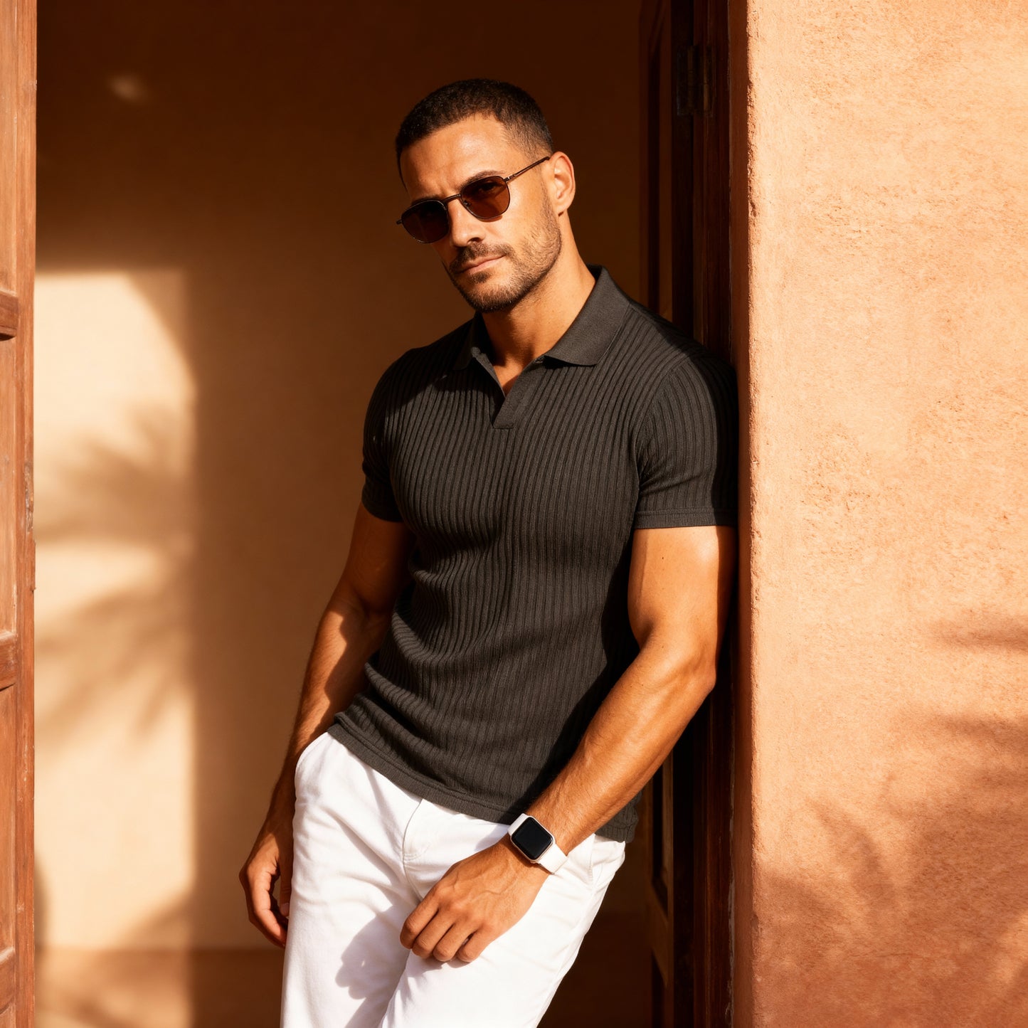 Mick Ribbed Polo Shirt – Men's Slim Fit Knitted Polo for Smart Casual Style