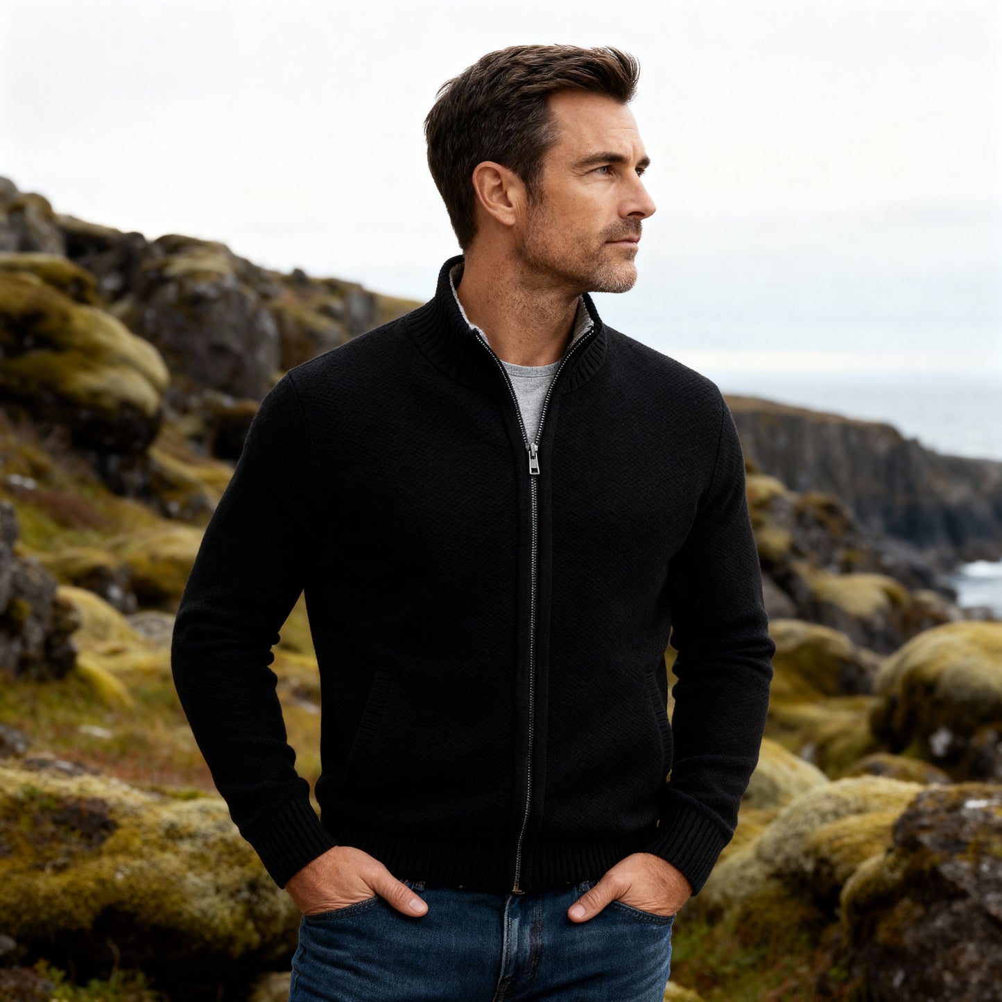 Edward Zip Cardigan – Men's Classic Knit Sweater for Smart Casual Layering