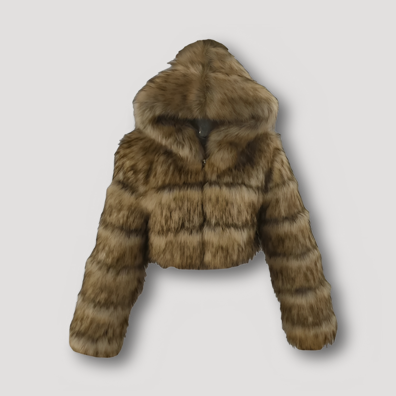 Women’s Plush Faux Fur Hoodie – Cropped Soft Touch Jacket