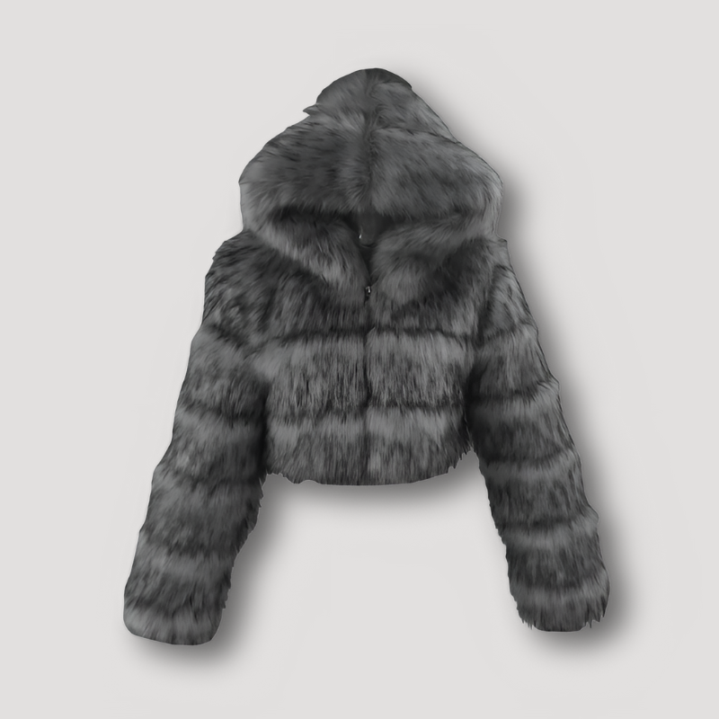 Women’s Plush Faux Fur Hoodie – Cropped Soft Touch Jacket