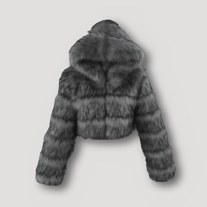 Women’s Plush Faux Fur Hoodie – Cropped Soft Touch Jacket