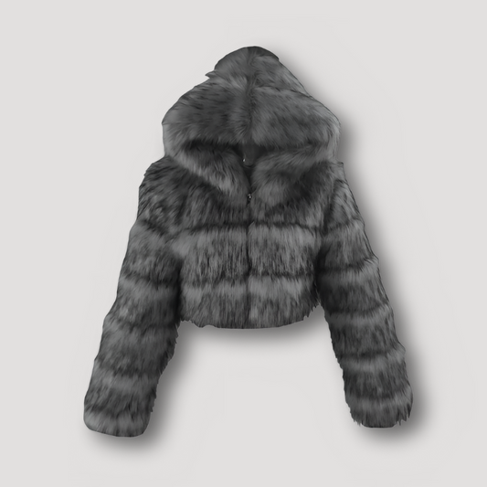 Women’s Plush Faux Fur Hoodie – Cropped Soft Touch Jacket