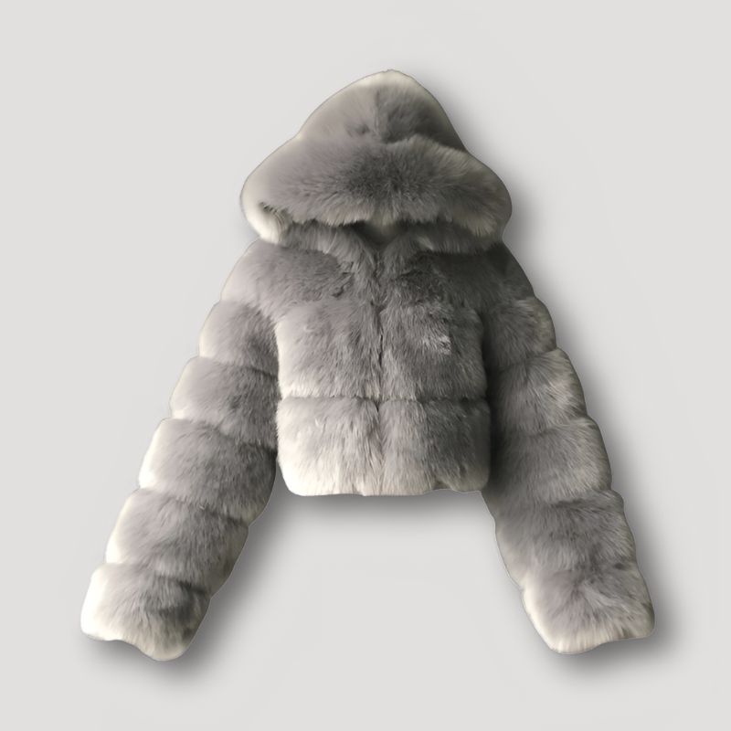 Women’s Plush Faux Fur Hoodie – Cropped Soft Touch Jacket