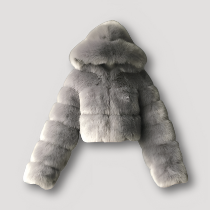 Women’s Plush Faux Fur Hoodie – Cropped Soft Touch Jacket