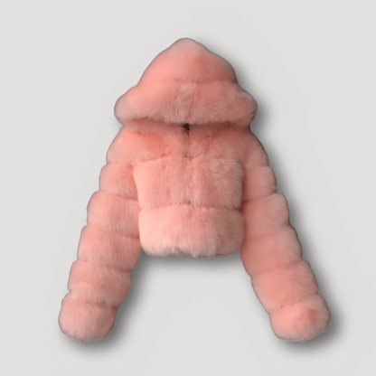 Women’s Plush Faux Fur Hoodie – Cropped Soft Touch Jacket