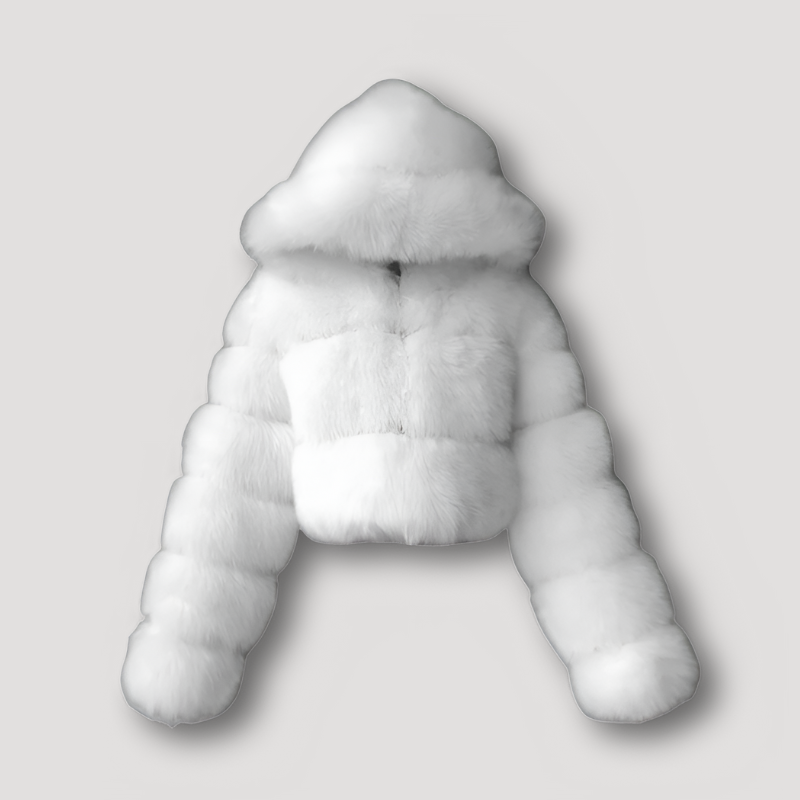 Women’s Plush Faux Fur Hoodie – Cropped Soft Touch Jacket