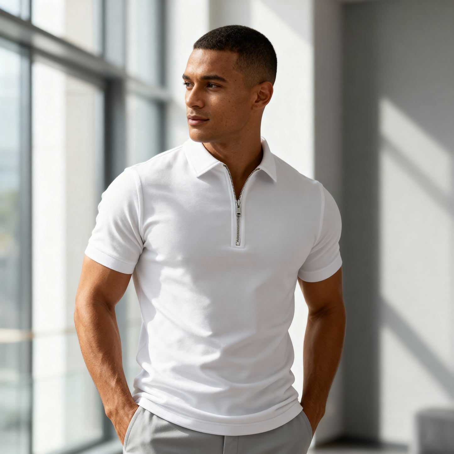 Alex Zip Polo Shirt – Men's Modern Fit Short Sleeve Polo for Smart Casual Style