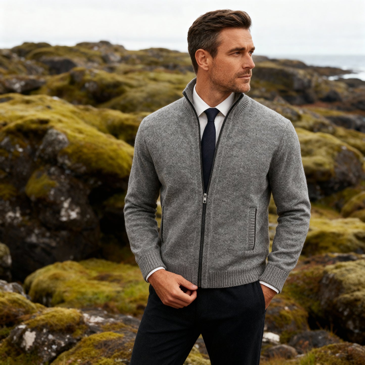 Edward Zip Cardigan – Men's Classic Knit Sweater for Smart Casual Layering