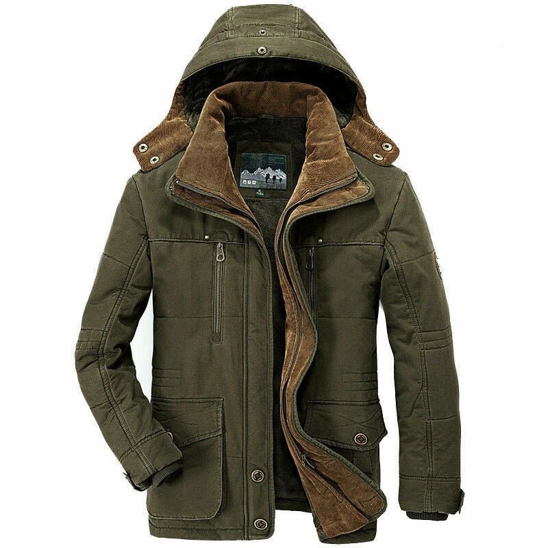 Hunter Winter Parka – Men's Fleece-Lined Jacket with Detachable Hood & Utility Pockets