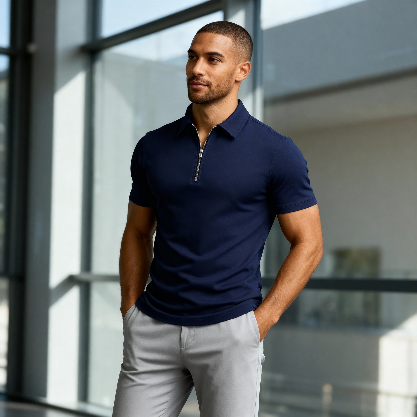 Alex Zip Polo Shirt – Men's Modern Fit Short Sleeve Polo for Smart Casual Style