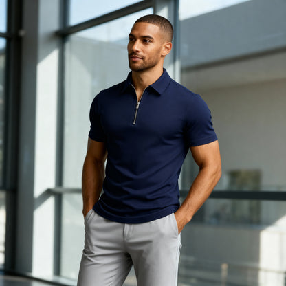 Alex Zip Polo Shirt – Men's Modern Fit Short Sleeve Polo for Smart Casual Style