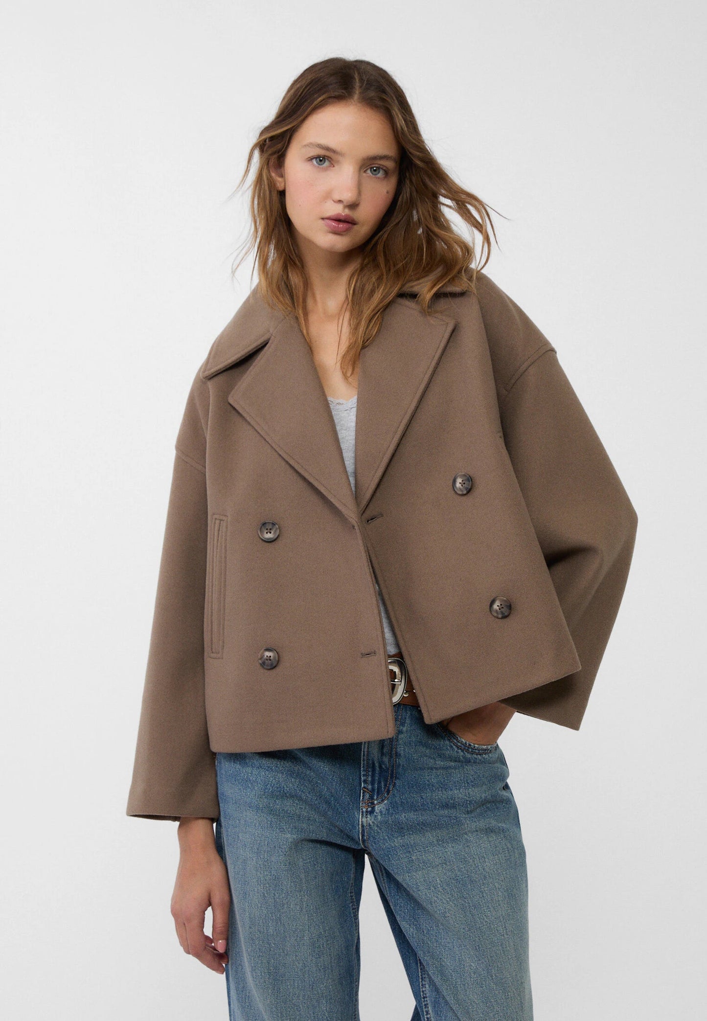 Isabelle Short Double-Breasted Wool Coat – Women’s Cropped Winter Jacket