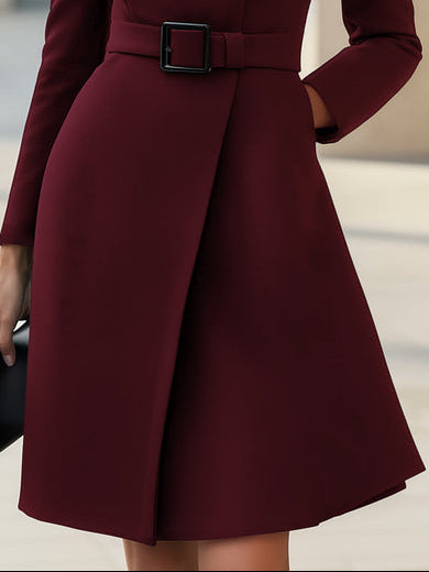 Mariste Women’s High-Neck A-Line Dress – Belted Modern Silhouette