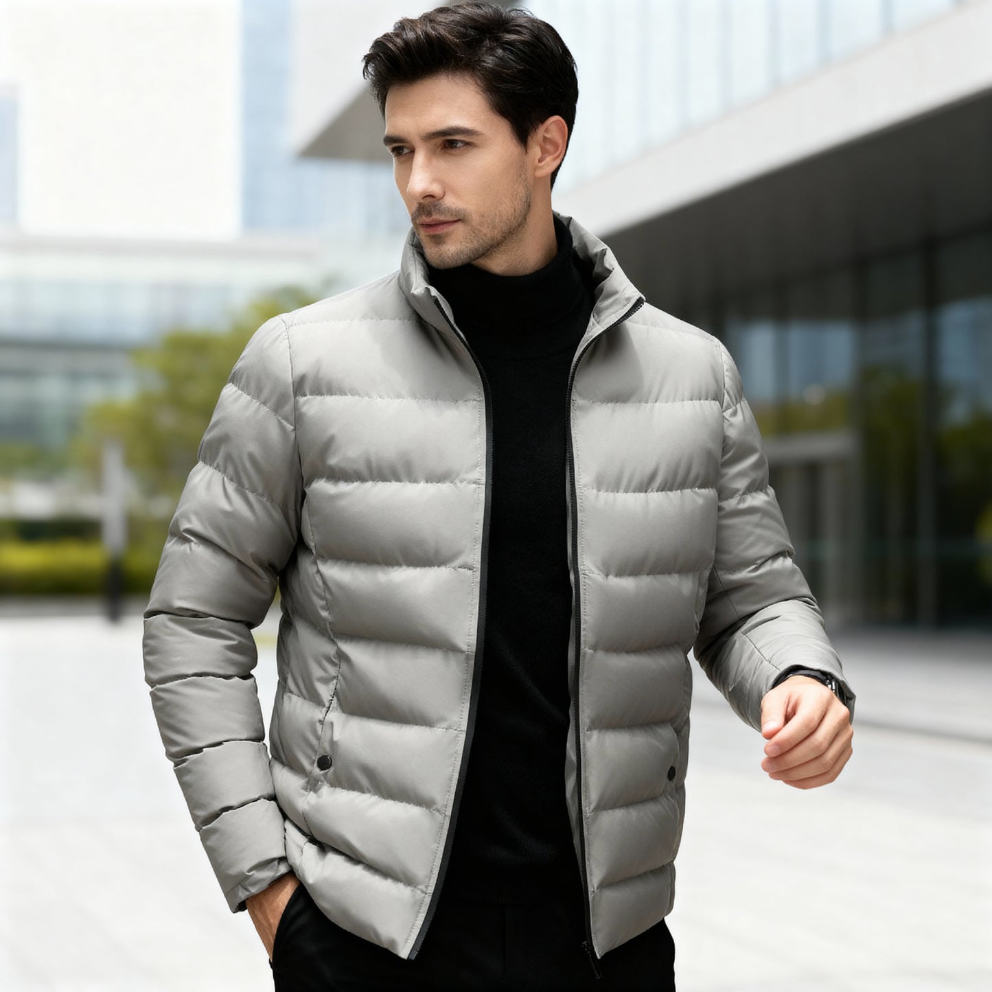 Ethan Smart Puffer Jacket – Men's Insulated Winter Coat with High Collar for Business Wear